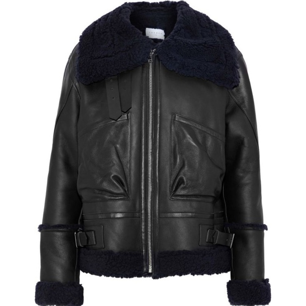 Sandro sheepskin shearling jacket black